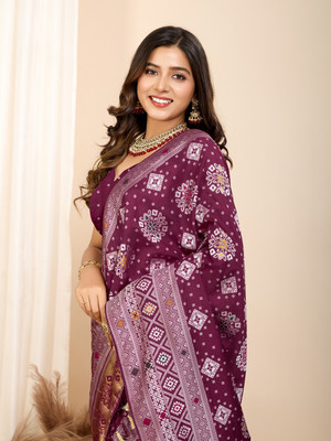SUDIPTA Printed Patola Pure Silk Saree(Multicolor)