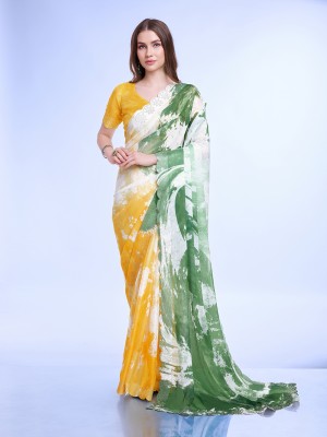 RekhaManiyar Printed Bollywood Chiffon Saree(Green)