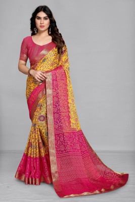 Emv Everymoment Vouge Printed, Floral Print Bollywood Brasso, Chiffon Saree(Mustard)