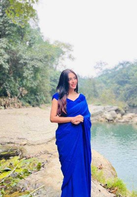 kashvi sarees Solid/Plain Bollywood Georgette Saree(Blue)