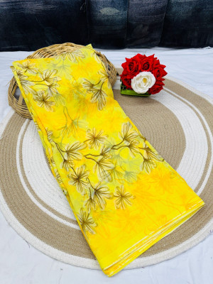 HouseOfCommon Printed Bollywood Georgette Saree(Yellow)