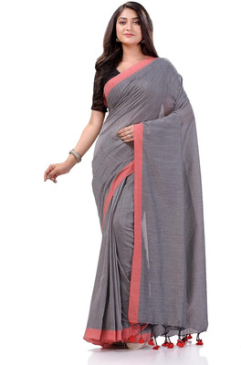 Piyari Fashion Solid/Plain Handloom Pure Cotton Saree(Grey)