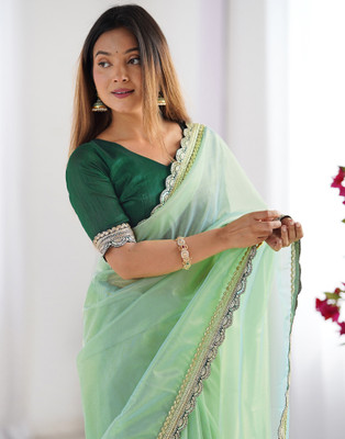 Samah Dyed, Embellished Bollywood Jimmy choo, Net Saree(Green)