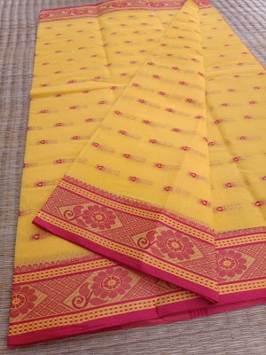 Dristikone Woven Tant Pure Cotton Saree(Yellow)