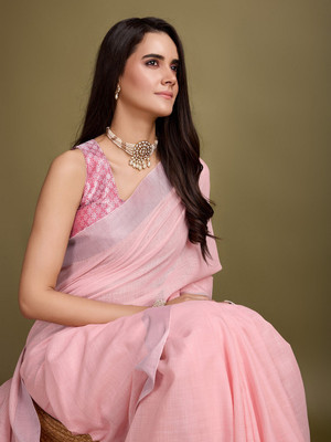 Divastri Self Design Bollywood Linen Saree(Orange)