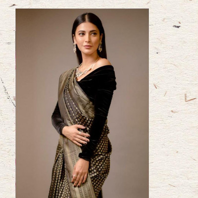 CENTURY CREATION Self Design Banarasi Jacquard Saree(Black)