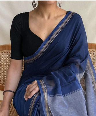 FASHIONIUM Woven, Solid/Plain Handloom Pure Cotton Saree(Blue)
