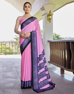 SIRIL Printed Daily Wear Silk Blend Saree(Purple, Black)
