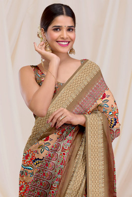 DHARMRAJ ENTERPRISE Digital Print Bollywood Cotton Silk Saree(Brown)