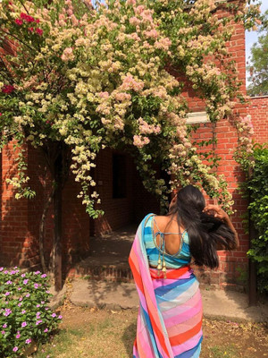 SHOBHTESH Digital Print, Printed, Striped Daily Wear Georgette Saree(Multicolor)
