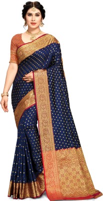 M.S.RETAIL Woven Banarasi Art Silk, Cotton Silk Saree(Dark Blue)