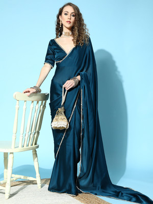Noise Solid/Plain Bollywood Satin Saree(Blue)
