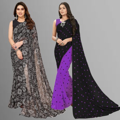 Anand Sarees Polka Print, Printed Bollywood Georgette Saree(Pack of 2, Purple, Black)