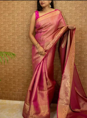 CENTURY CREATION Woven Kanjivaram Art Silk, Pure Silk Saree(Pink)