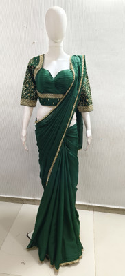 NANCY DESIGNER Solid/Plain Bollywood Georgette Saree(Green)
