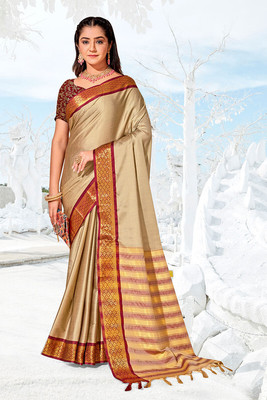 sagarika Woven Bollywood Silk Blend Saree(Cream)