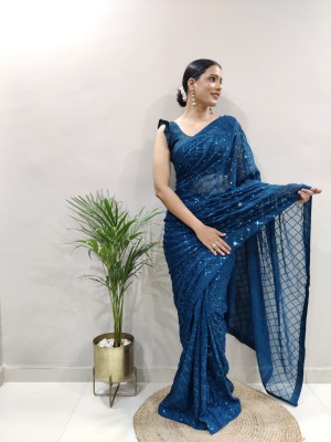 Divastri Embroidered Bollywood Georgette Saree(Blue)