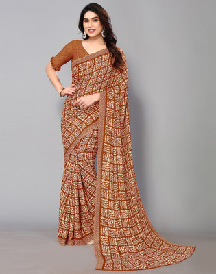 Samah Geometric Print, Printed Daily Wear Georgette Saree(Orange)