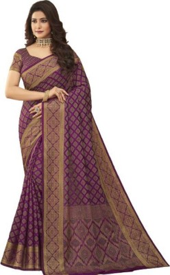 shree siddhi Woven Banarasi Silk Blend Saree(Purple)