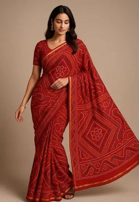 Falessa Printed Bandhani Chiffon Saree(Red)