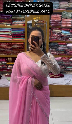 GEETABA FASHION Solid/Plain Bollywood Georgette Saree(Pink)