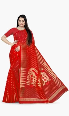 ASIMA TEXTILE Woven Jamdani Cotton Blend Saree(Red)