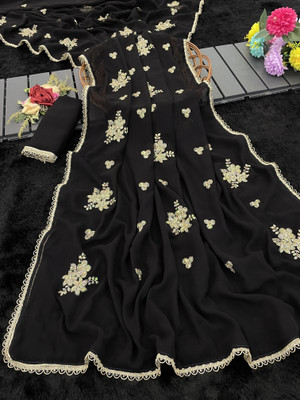 Adiyogi Enterprise Embroidered, Floral Print Bollywood Georgette Saree(Black)