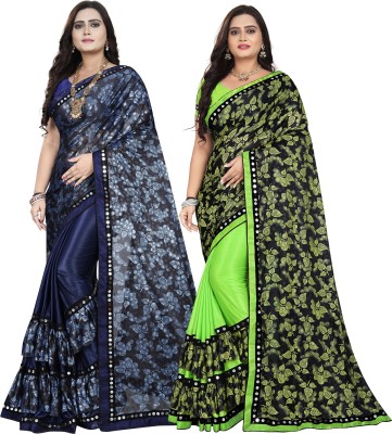 DECOFIN Embellished, Floral Print Bollywood Lycra Blend Saree(Pack of 2, Blue, Light Green)