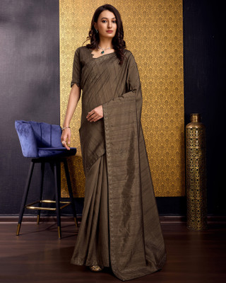 Divastri Embellished, Solid/Plain, Self Design Bollywood Tussar Silk, Silk Blend Saree(Grey)