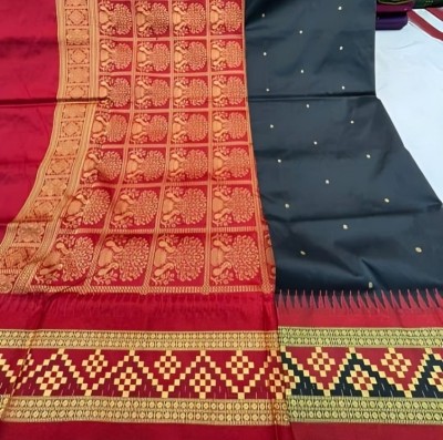 LYANNA Temple Border, Woven Sambalpuri Handloom Silk Blend Saree(Black)