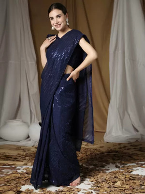 Kashtabhanjan nx Embellished Bollywood Georgette Saree(Blue)