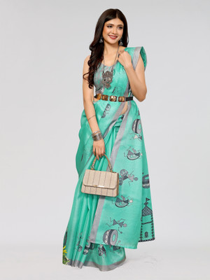 Nirvaan Printed Mysore Art Silk Saree(Green)