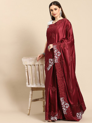 Divastri Embroidered Bollywood Satin Saree(Maroon)