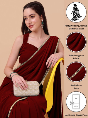 Rensa Solid/Plain Kasavu Georgette Saree(Maroon)