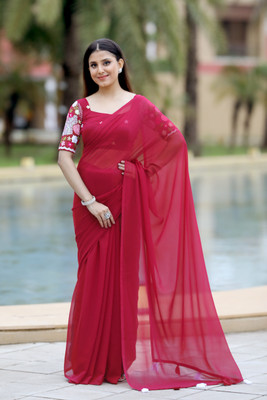 Ruthiv Enterprise Solid/Plain Bollywood Georgette Saree(Multicolor)