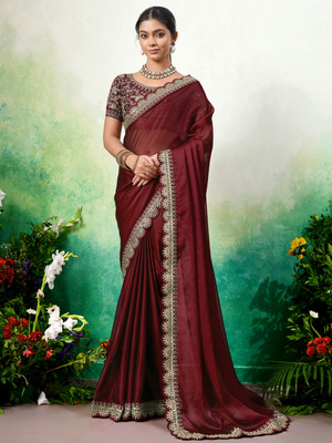 Vivan Fab Embroidered Bollywood Silk Blend Saree(Maroon)