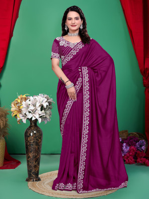Tanvi Embellished Assam Silk Silk Blend Saree(Purple)