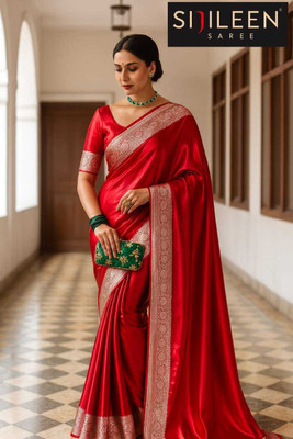 Sijileen Woven Banarasi Satin Saree(Red)