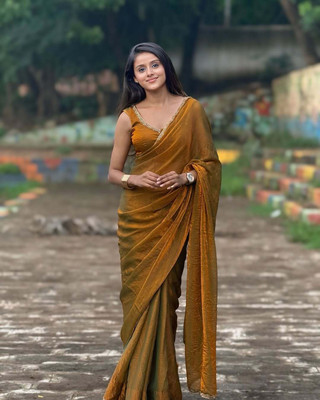 Vraggi Embellished Bollywood Chiffon Saree(Gold)