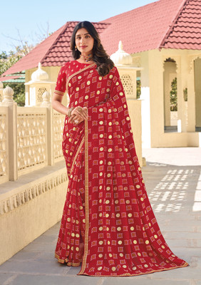 Laxmipati sarees Printed Daily Wear Chiffon Saree(Red)