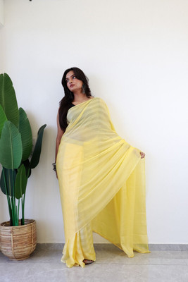 JJcreationn Solid/Plain, Striped, Self Design Bhagalpuri Georgette Saree(Gold)