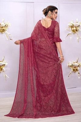 Nexaafashion Embroidered Bollywood Net Saree(Maroon)