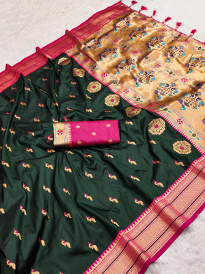 PANZORA Woven Paithani Cotton Silk Saree(Multicolor)