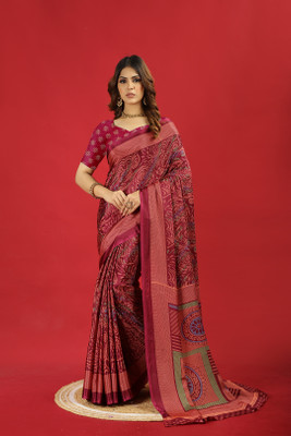 nirmal creation Printed Bollywood Crepe Saree(Maroon)