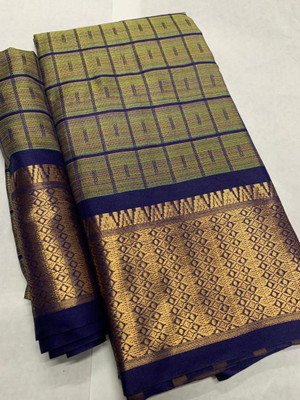 Fancy Fab Printed Dharmavaram Cotton Silk Saree(Dark Blue)