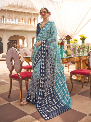 Elora Printed Saree with Attached Blouse Silk Blend Saree(Blue)
