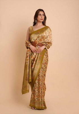 HIJA TRENDZ Printed Banarasi Viscose Rayon Saree(Gold)