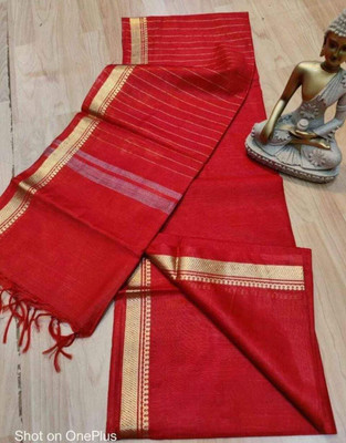 Aamir Fashion Textile Temple Border, Solid/Plain Banarasi Handloom Cotton Silk Saree(Red)