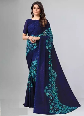 womensaree Printed Daily Wear Georgette Saree(Dark Blue)