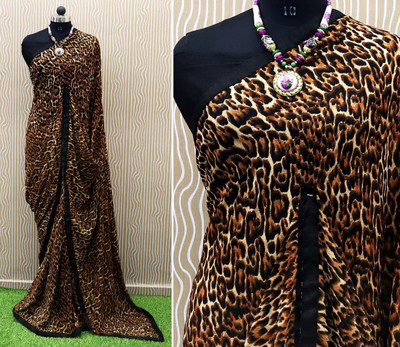 RUDRAKSH NX Printed, Self Design Bollywood Georgette Saree(Brown)